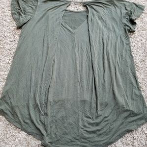 W5 Olive Green High Low Open Back Shirt